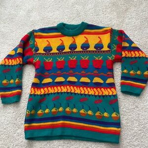 Vintage Colorful Wool-Like Fruit Patterned Sweater